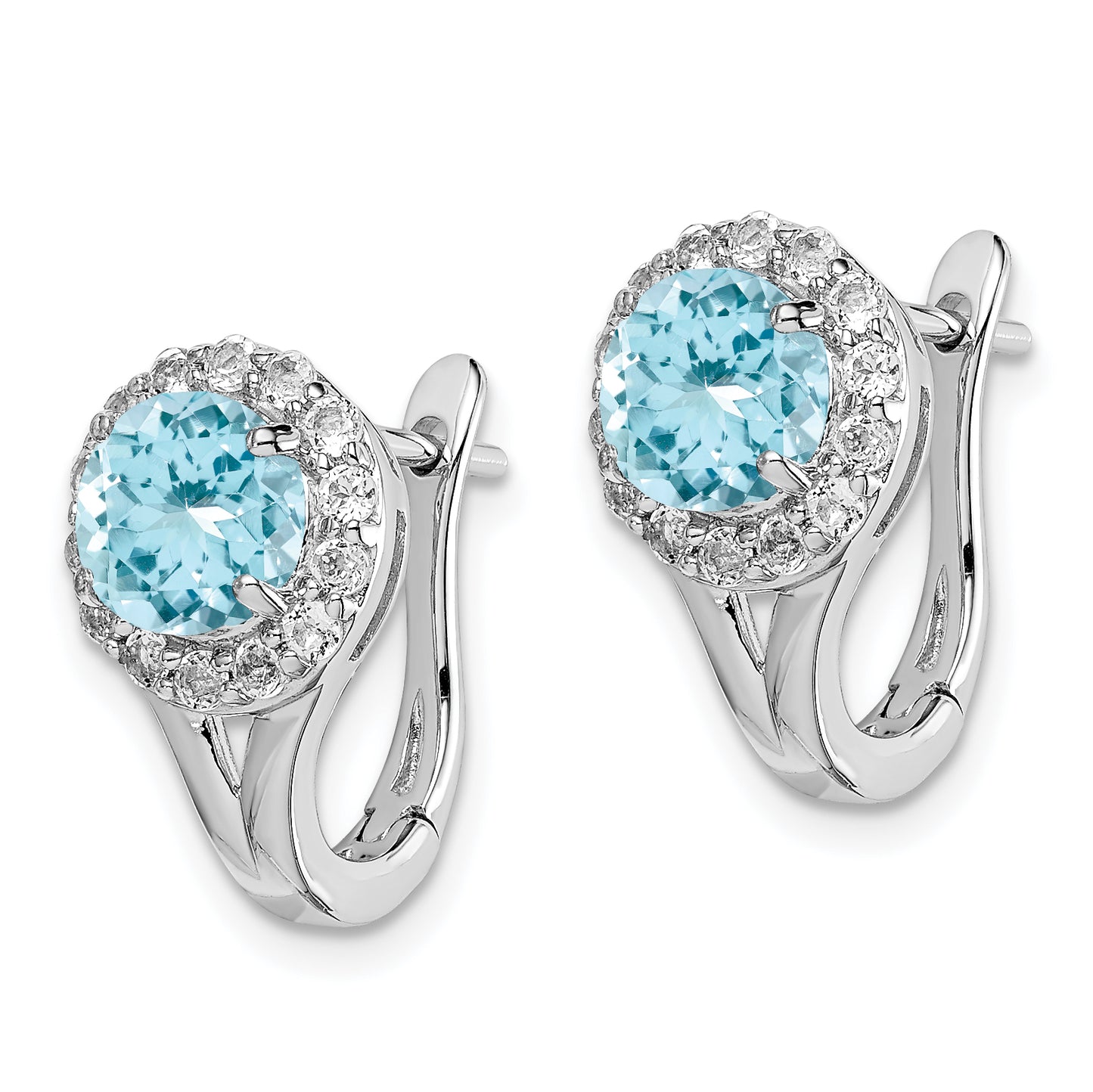 Sterling Silver Rhodium Plated White And Blue Topaz Hingd Earrings