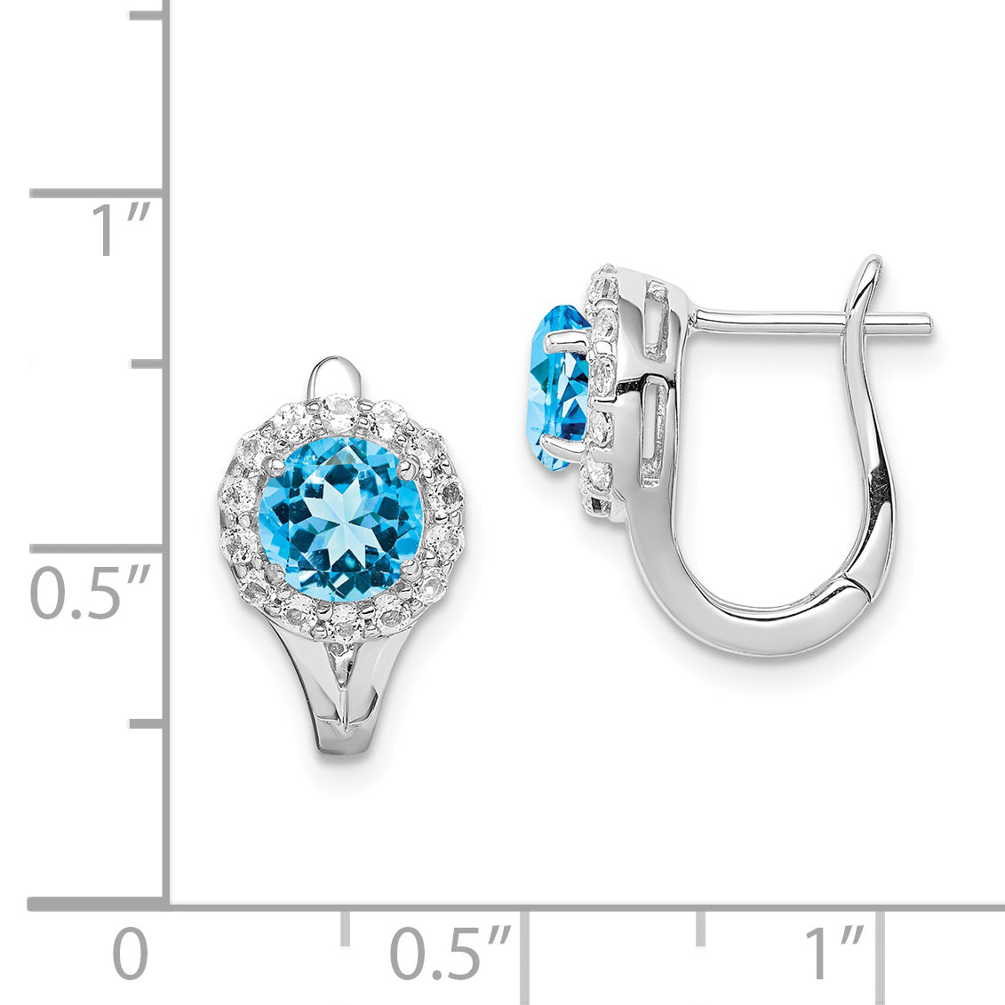 Sterling Silver Rhodium Plated White And Blue Topaz Hingd Earrings