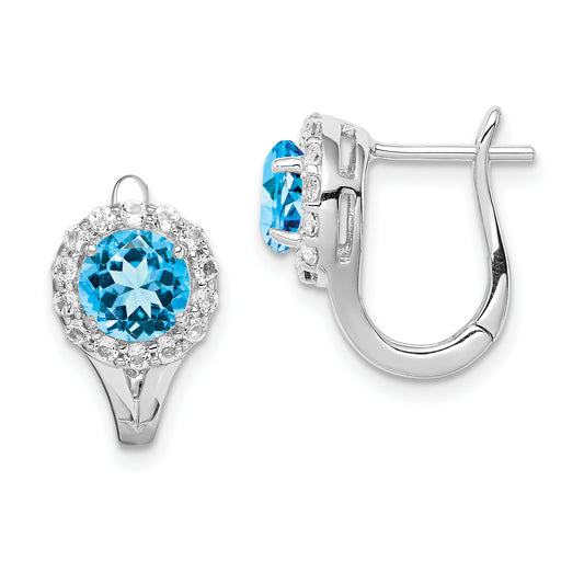 Sterling Silver Rhodium Plated White And Blue Topaz Hingd Earrings