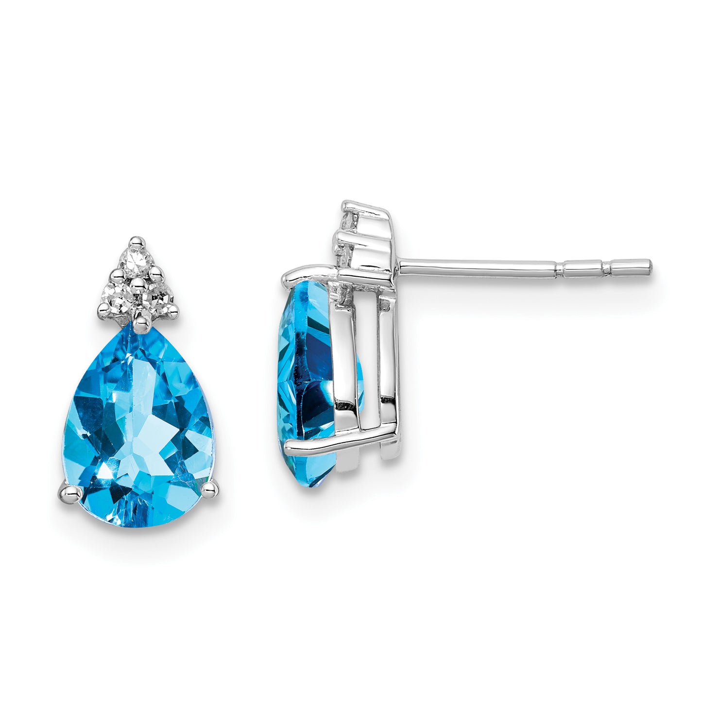 Sterling Silver Rhodium Plated Diamond And Blue Topaz Post Earrings