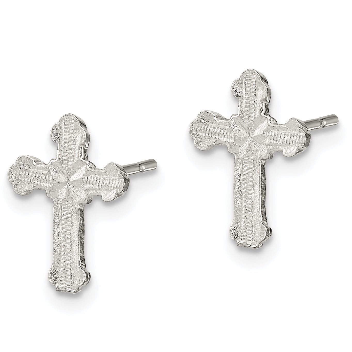 Sterling Silver Polished & Textured 'X' Cross Post Earrings