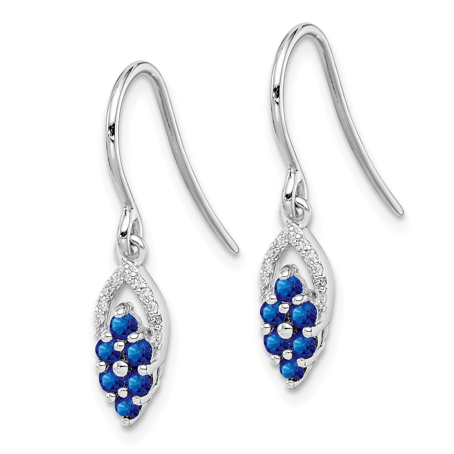 Sterling Silver Rhodium Diamond & Sapphire Shepherd Hook Earrings