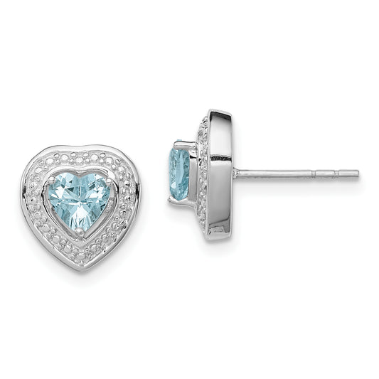 Sterling Silver Rhodium-Plated Aquamarine Teardrop Heart Post Earrings