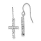 Sterling Silver Rhodium-Plated Polished Cz Latin Cross Dangle Earrings