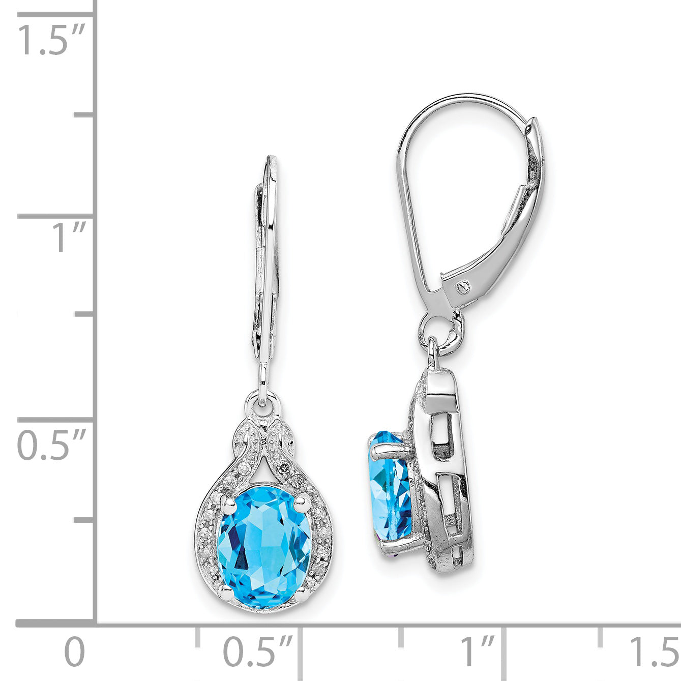 Sterling Silver Rhodium-Plated Diamond And Blue Topaz Earrings