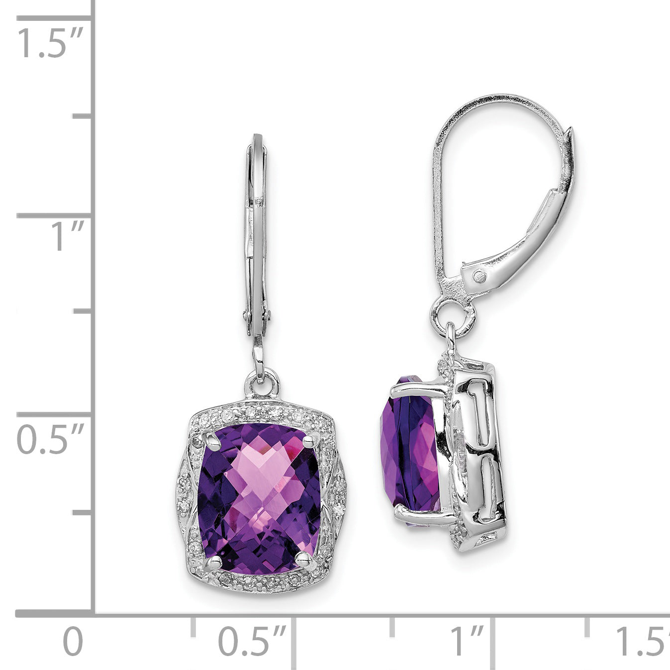 Sterling Silver Rhodium-Plated Diamond And Amethyst Earrings