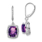 Sterling Silver Rhodium-Plated Diamond And Amethyst Earrings