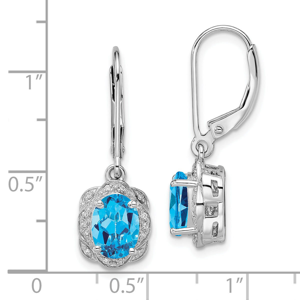 Sterling Silver Rhodium-Plated Diamond And Blue Topaz Earrings