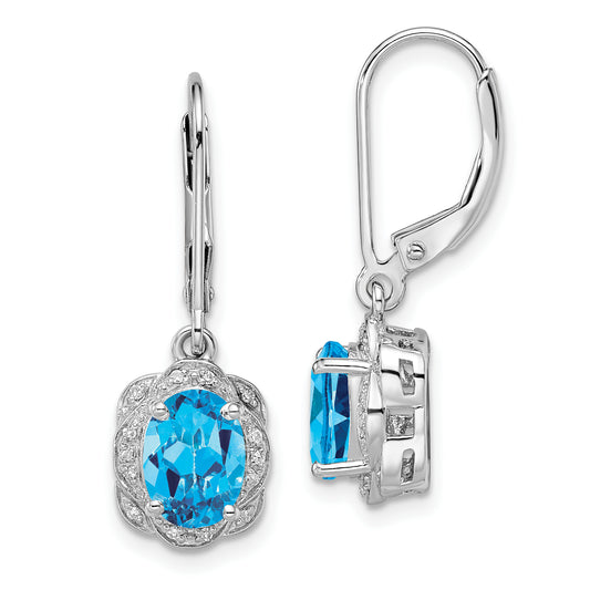 Sterling Silver Rhodium-Plated Diamond And Blue Topaz Earrings