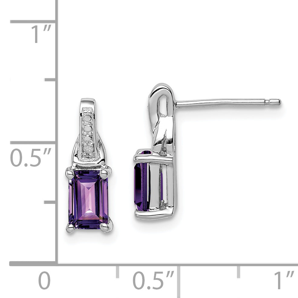 Sterling Silver Rhodium-Plated Diamond And Amethyst Earrings