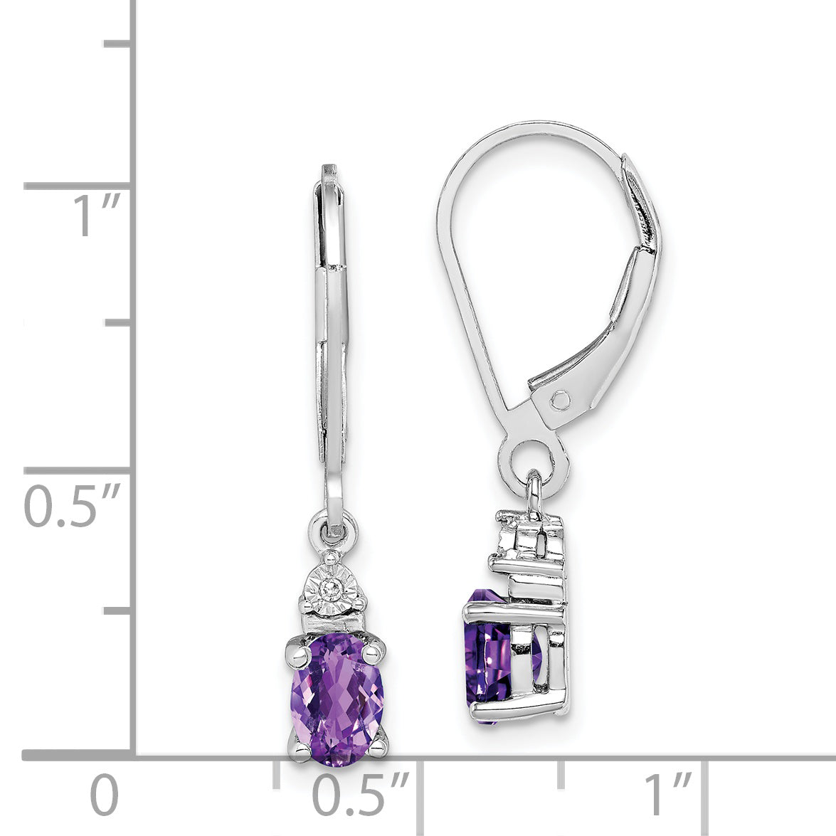 Sterling Silver Rhodium-Plated Diamond And Amethyst Earrings