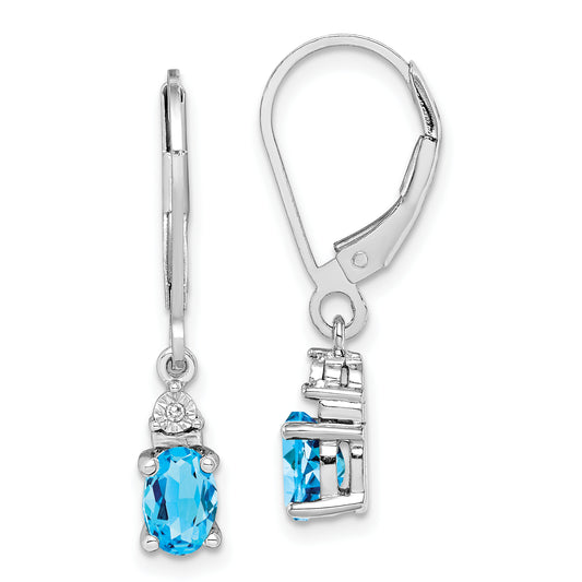 Sterling Silver Rhodium-Plated Diamond And Blue Topaz Earrings