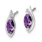 Sterling Silver Rhodium-Plated Diamond And Amethyst Earrings