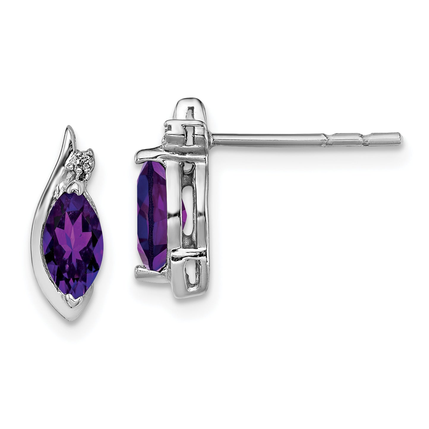 Sterling Silver Rhodium-Plated Diamond And Amethyst Earrings