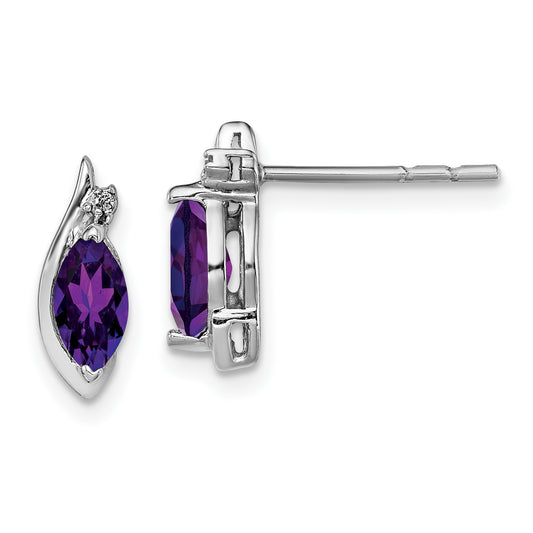 Sterling Silver Rhodium-Plated Diamond And Amethyst Earrings