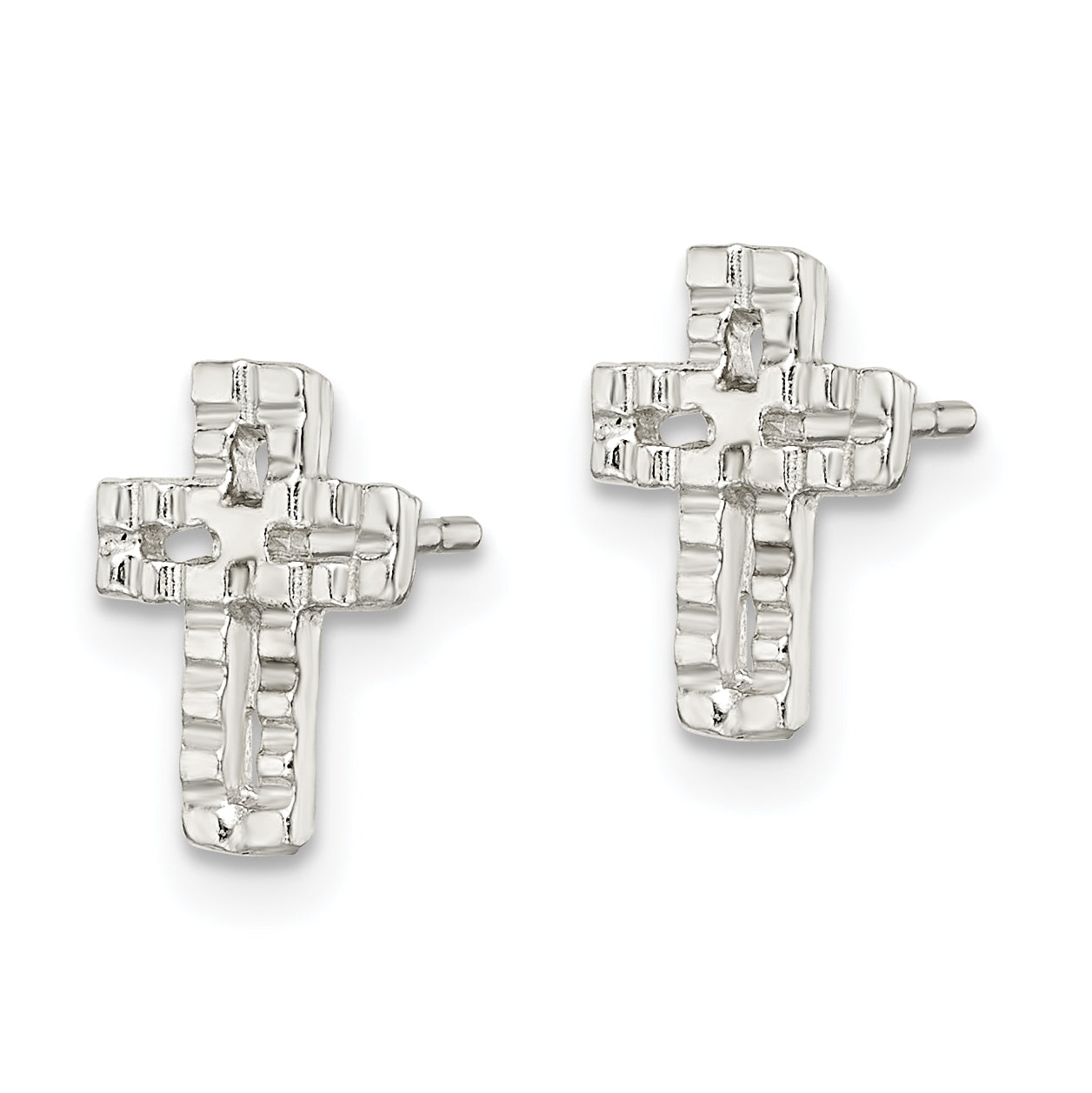 Sterling Silver Polished & Textured Latin Cross Post Earrings