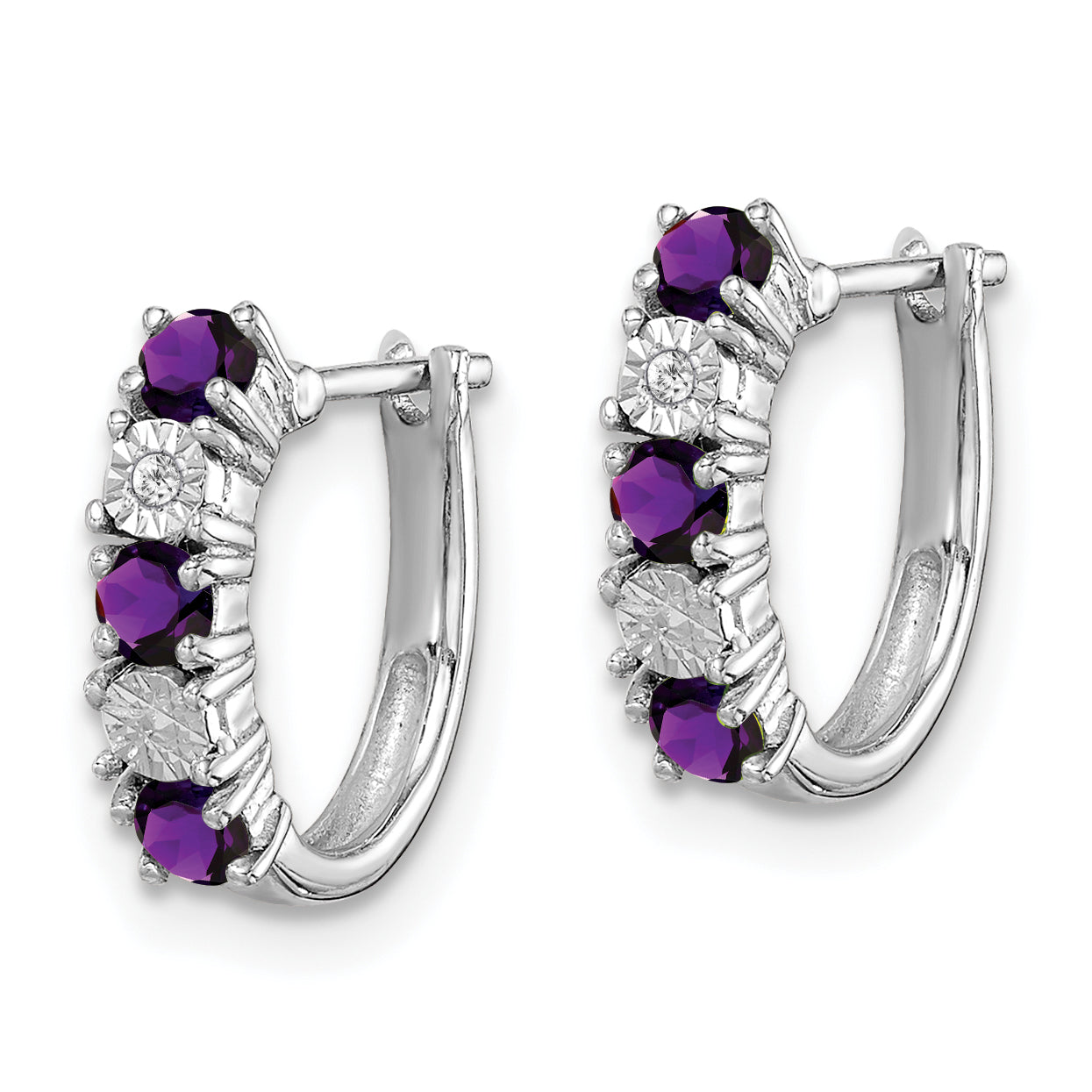 Sterling Silver Rhodium-Plated Amethyst And Diamond Earrings