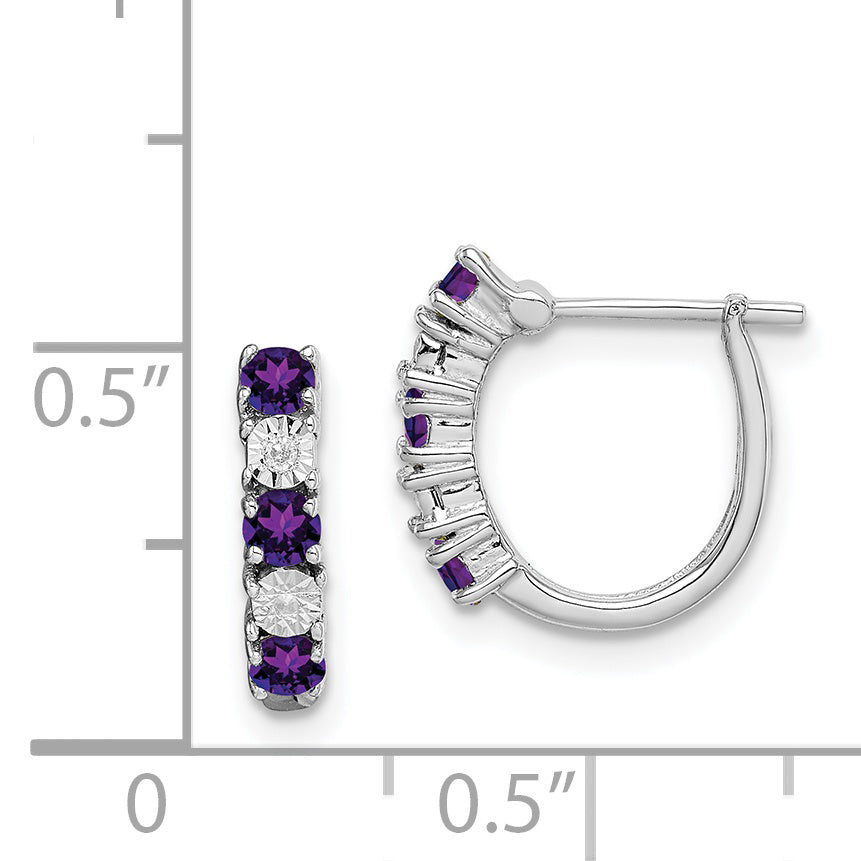 Sterling Silver Rhodium-Plated Amethyst And Diamond Earrings