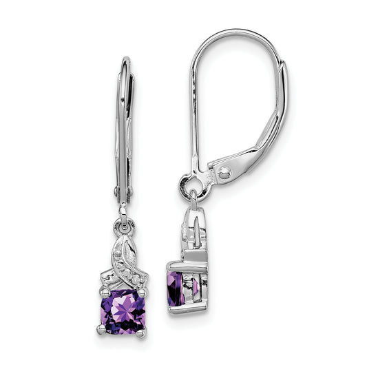 Sterling Silver Rhodium-Plated Amethyst And Diamond Earrings