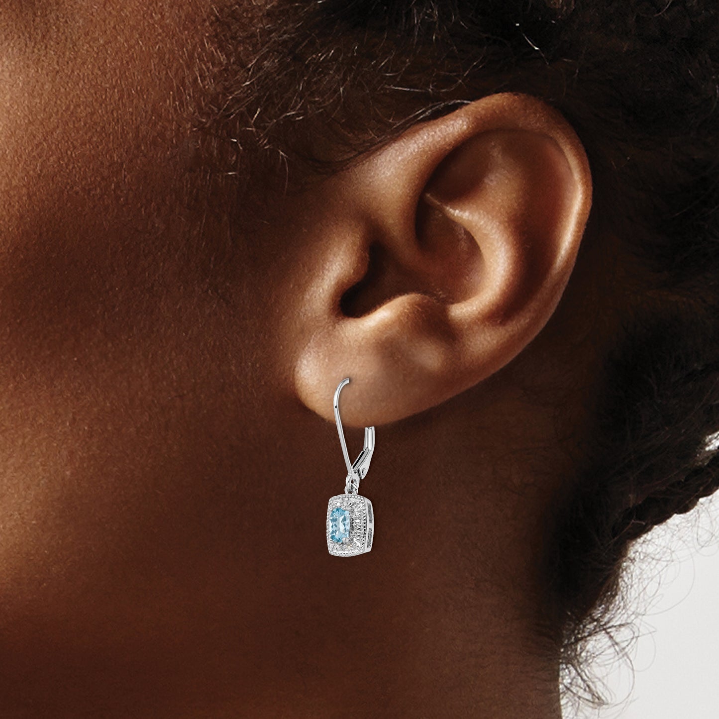 Sterling Silver Rhodium-Plated Blue Topaz Diamond Earrings