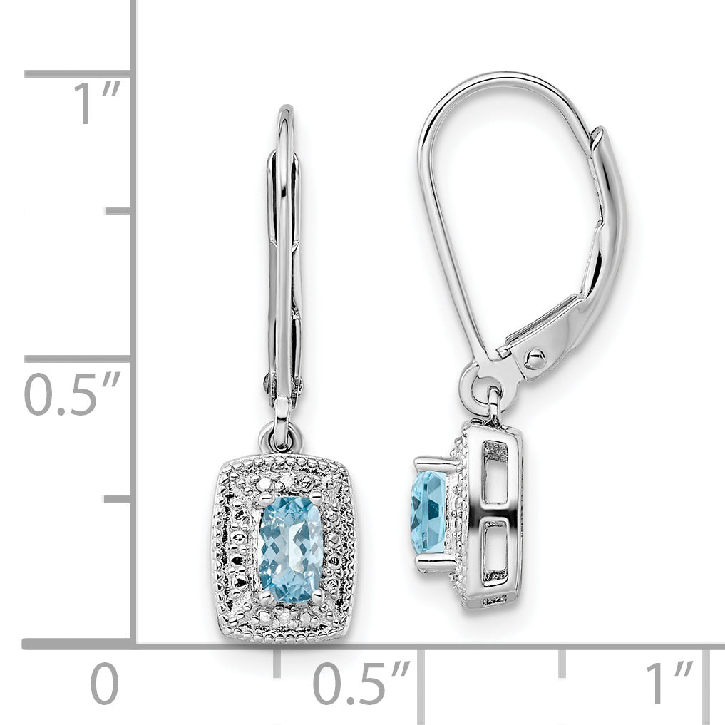 Sterling Silver Rhodium-Plated Blue Topaz Diamond Earrings