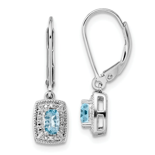 Sterling Silver Rhodium-Plated Blue Topaz Diamond Earrings