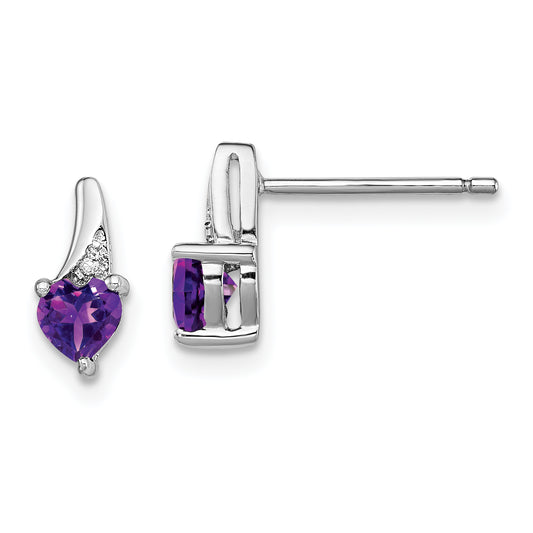 Sterling Silver Rhodium-Plated Amethyst And Diamond Earrings