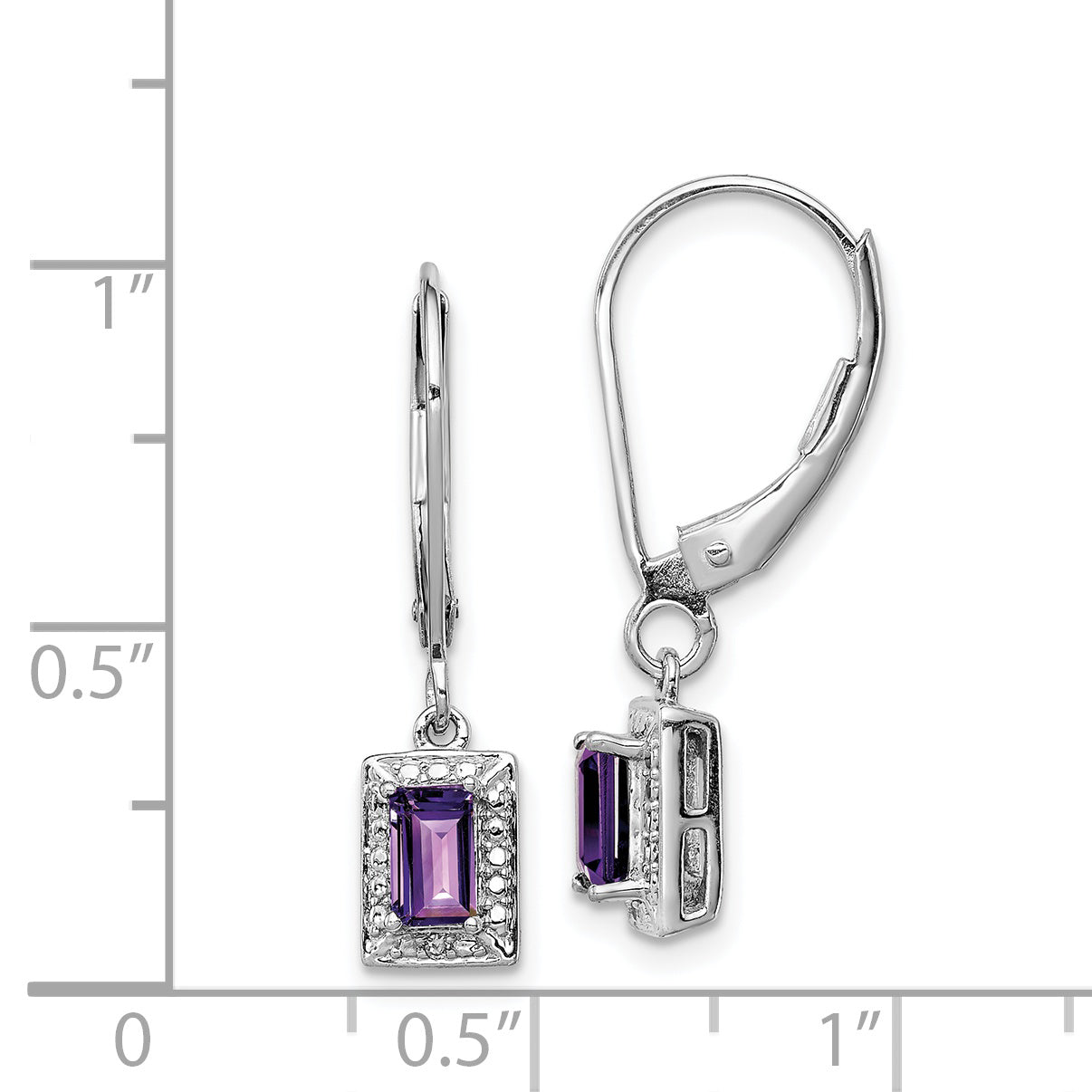 Sterling Silver Rhodium-Plated Amethyst And Diamond Earrings