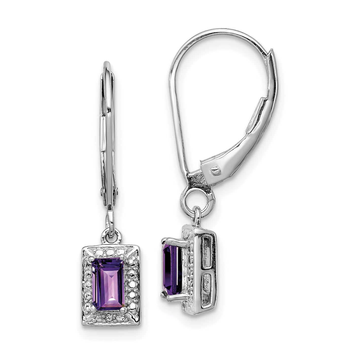 Sterling Silver Rhodium-Plated Amethyst And Diamond Earrings