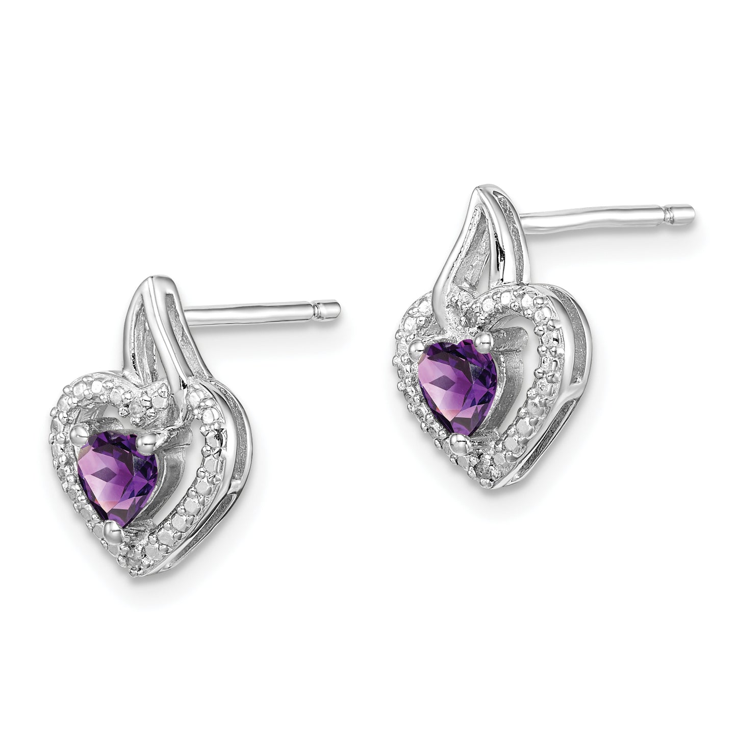 Sterling Silver Rhodium-Plated Amethyst And Diamond Earrings