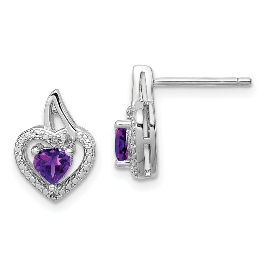 Sterling Silver Rhodium-Plated Amethyst And Diamond Earrings