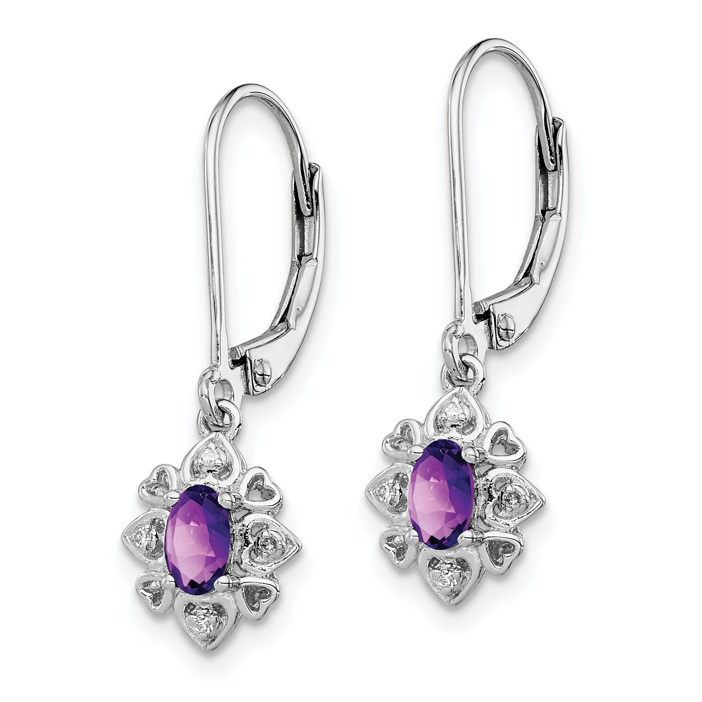 Sterling Silver Rhodium-Plated Amethyst And Diamond Earrings