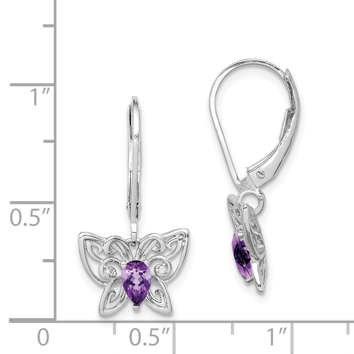 Sterling Silver Rhodium-Plated Amethyst And Diamond Butterfly Earrings