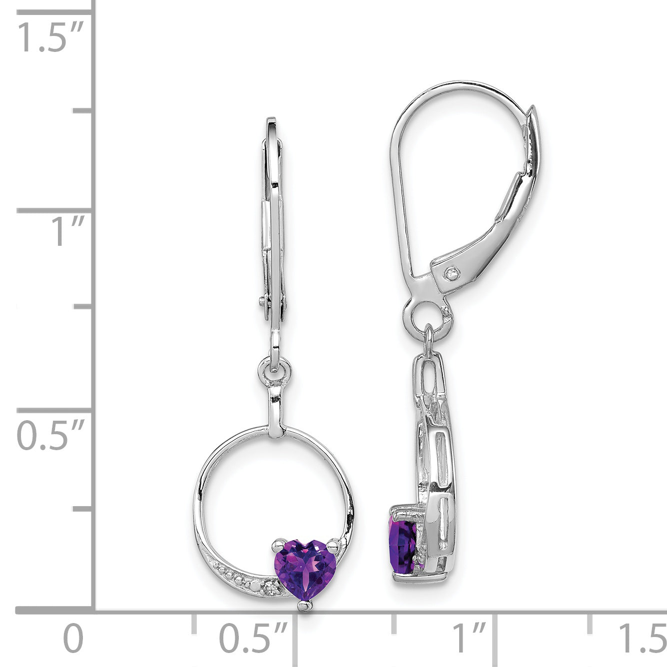 Sterling Silver Rhodium-Plated Amethyst And Diamond Earrings