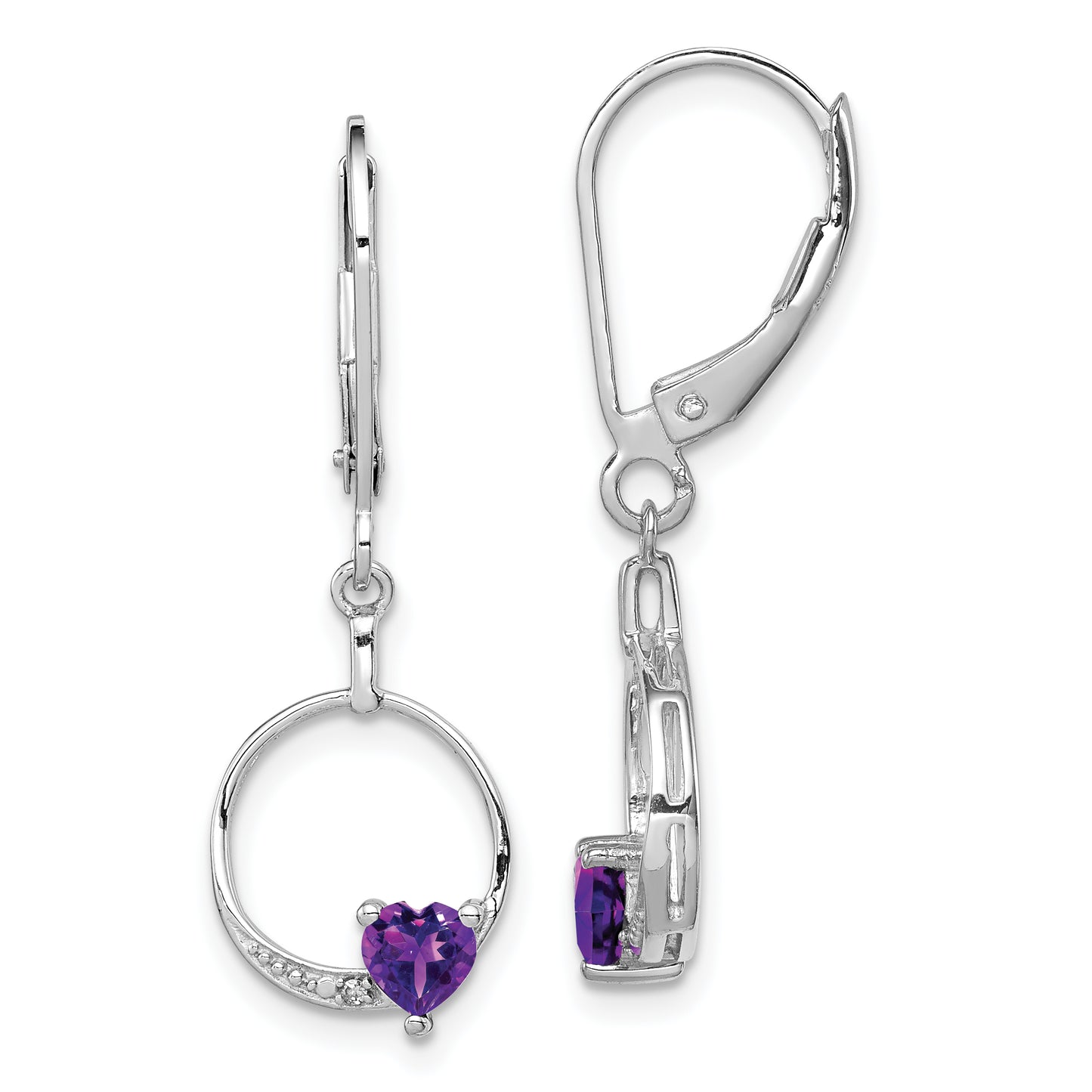 Sterling Silver Rhodium-Plated Amethyst And Diamond Earrings