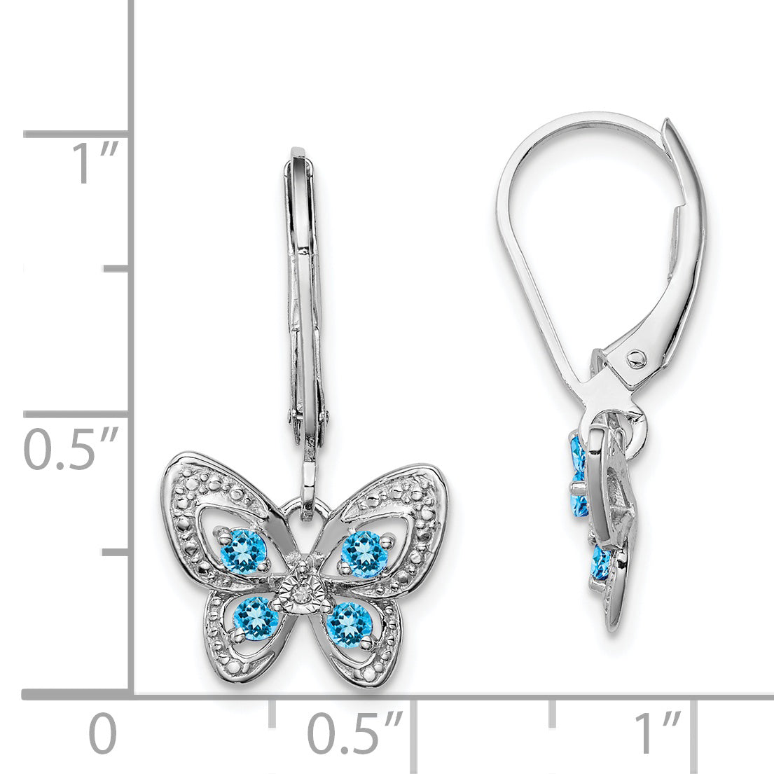 Sterling Silver Rhodium-Plated Blue Topaz And Diamond Earrings