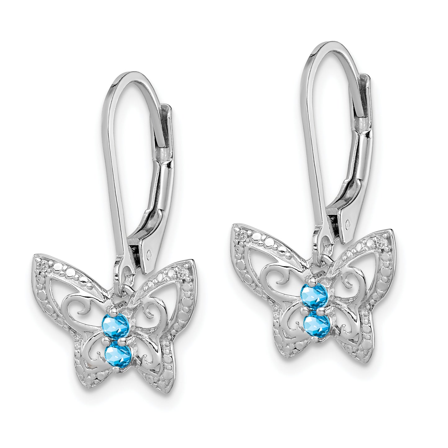 Sterling Silver Rhodium-Plated Blue Topaz And Diamond Earrings