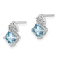 Sterling Silver Rhodium Plated Diamond And Blue Topaz Post Earrings