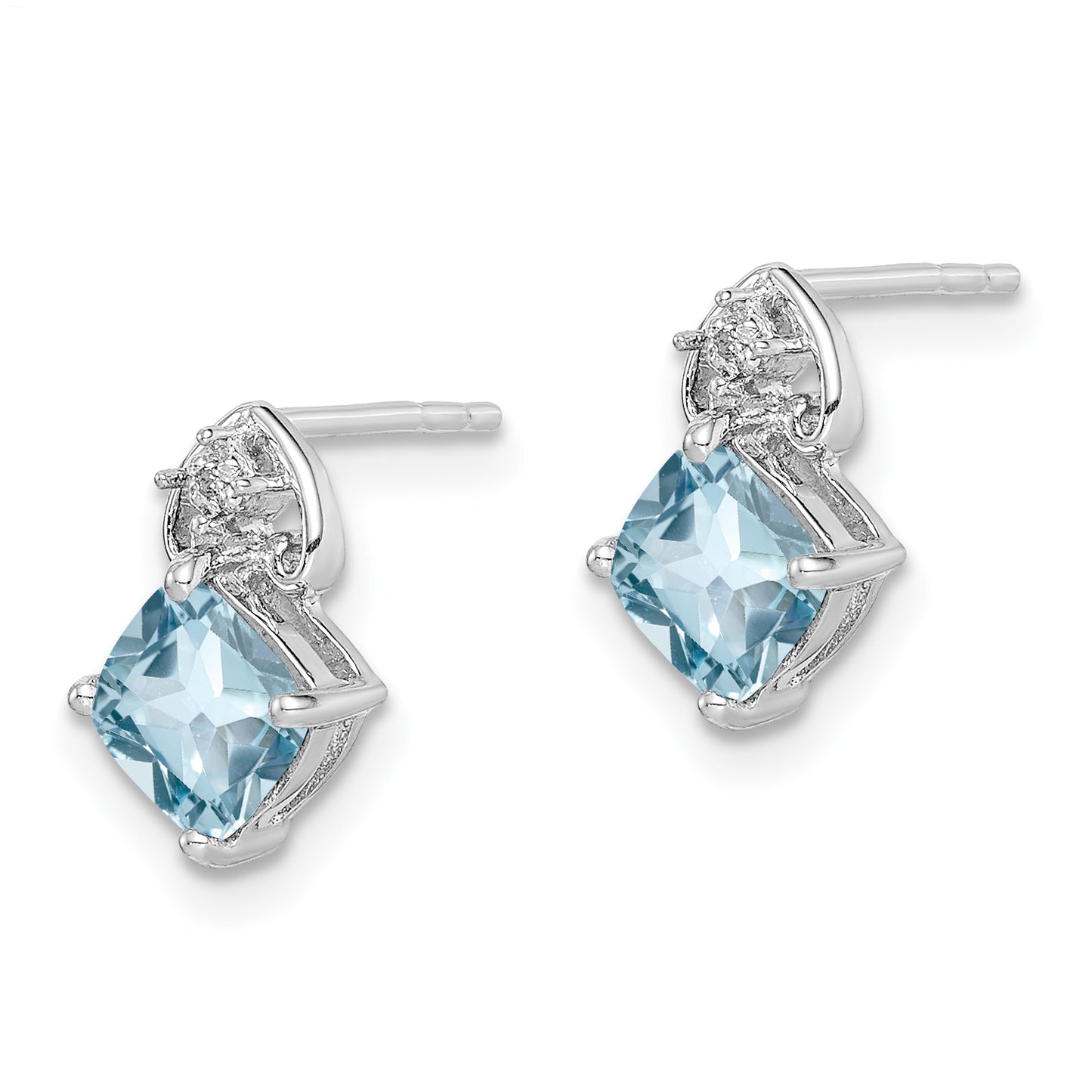 Sterling Silver Rhodium Plated Diamond And Blue Topaz Post Earrings