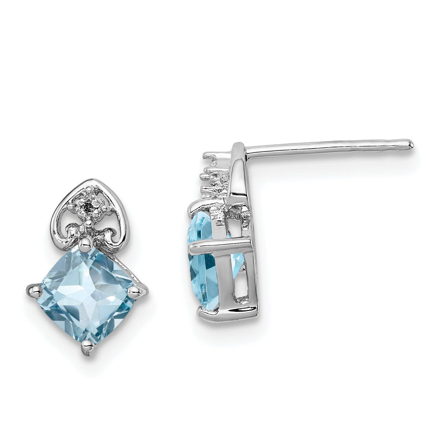 Sterling Silver Rhodium Plated Diamond And Blue Topaz Post Earrings