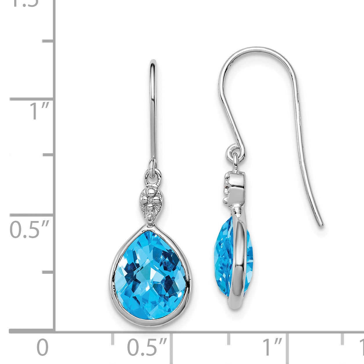 Sterling Silver Rhodium Plated Diamond And Blue Topaz Earrings