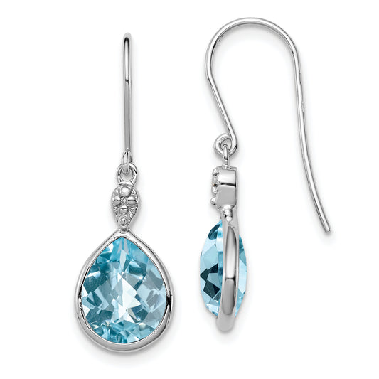 Sterling Silver Rhodium Plated Diamond And Blue Topaz Earrings