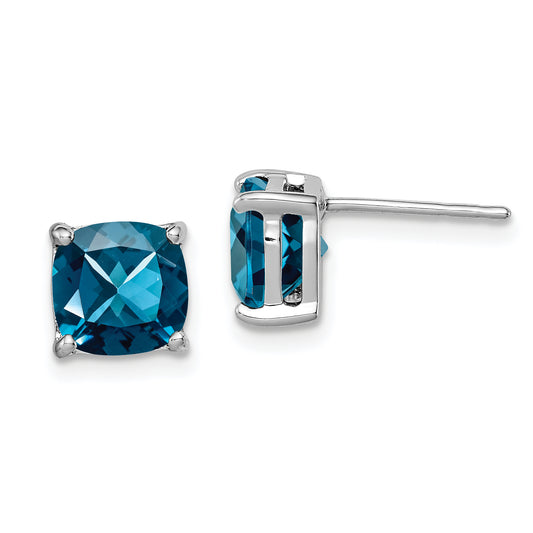 Sterling Silver Rhodium Plated London Blue Topaz Post Earrings