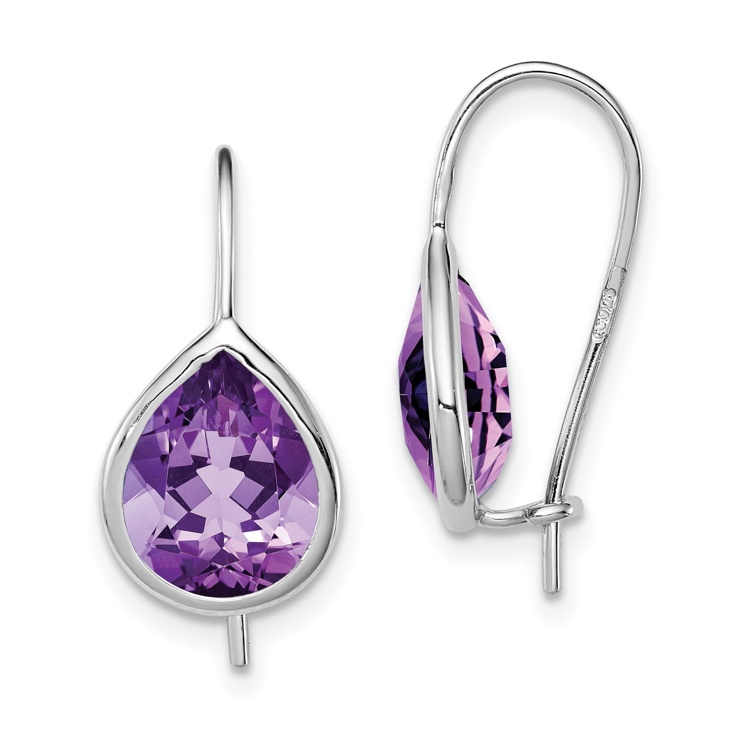 Sterling Silver Rhodium Plated Amethyst Teardrop Dangle Earrings