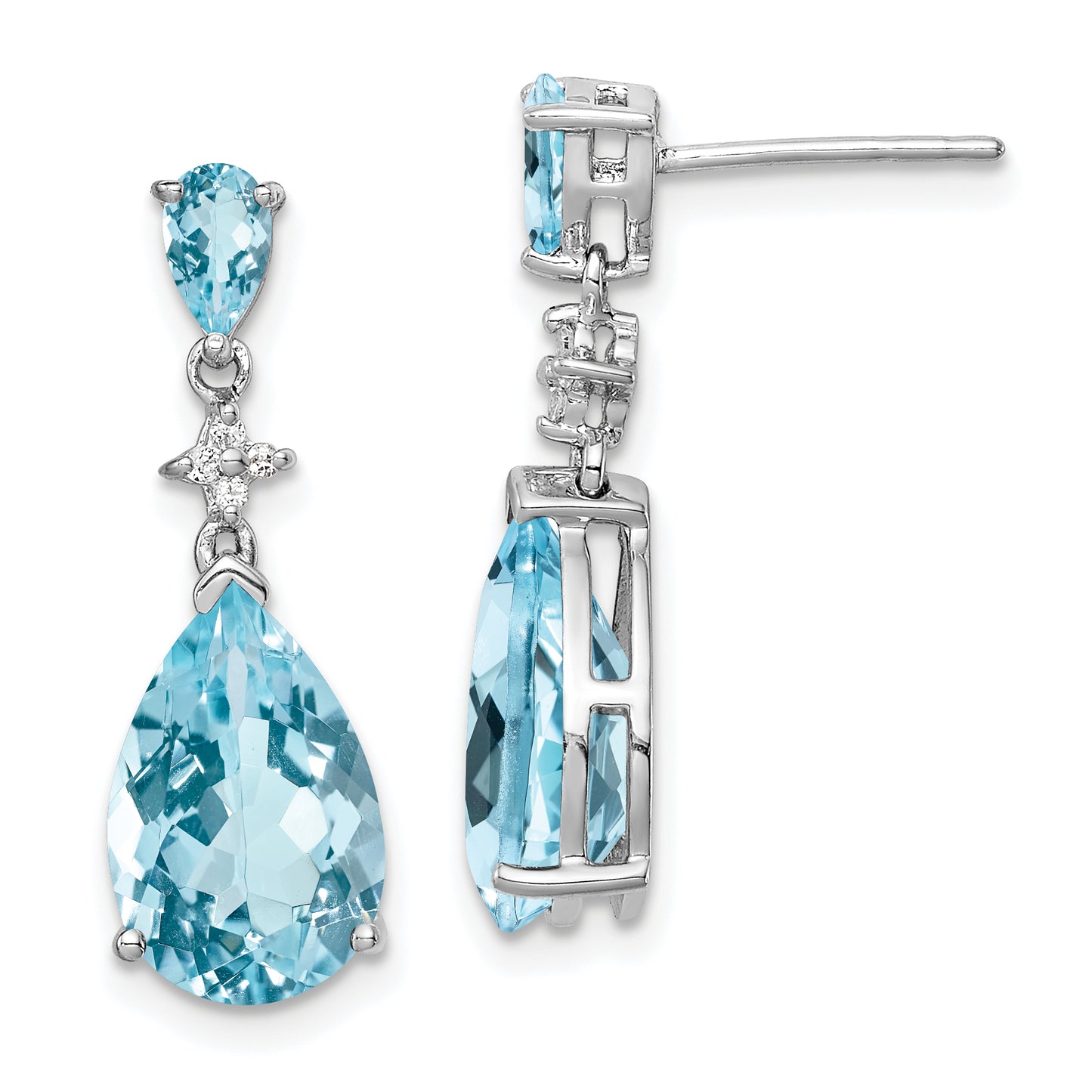 Sterling Silver Rhodium Plated Blue And White Topaz Earrings