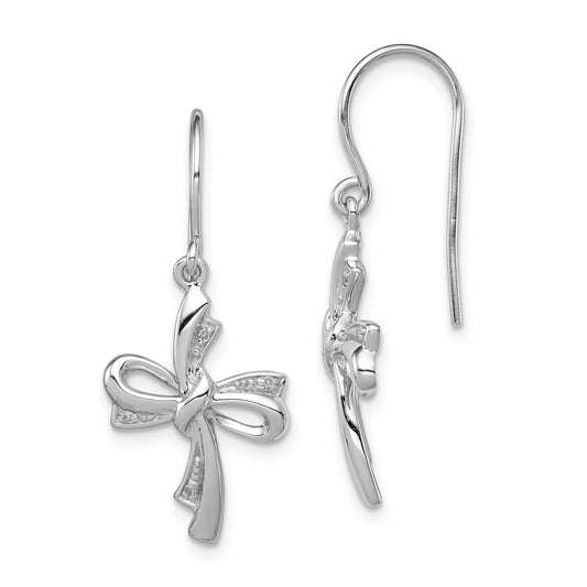 Sterling Silver Rhodium Plated Diamond Cross Dangle Earrings