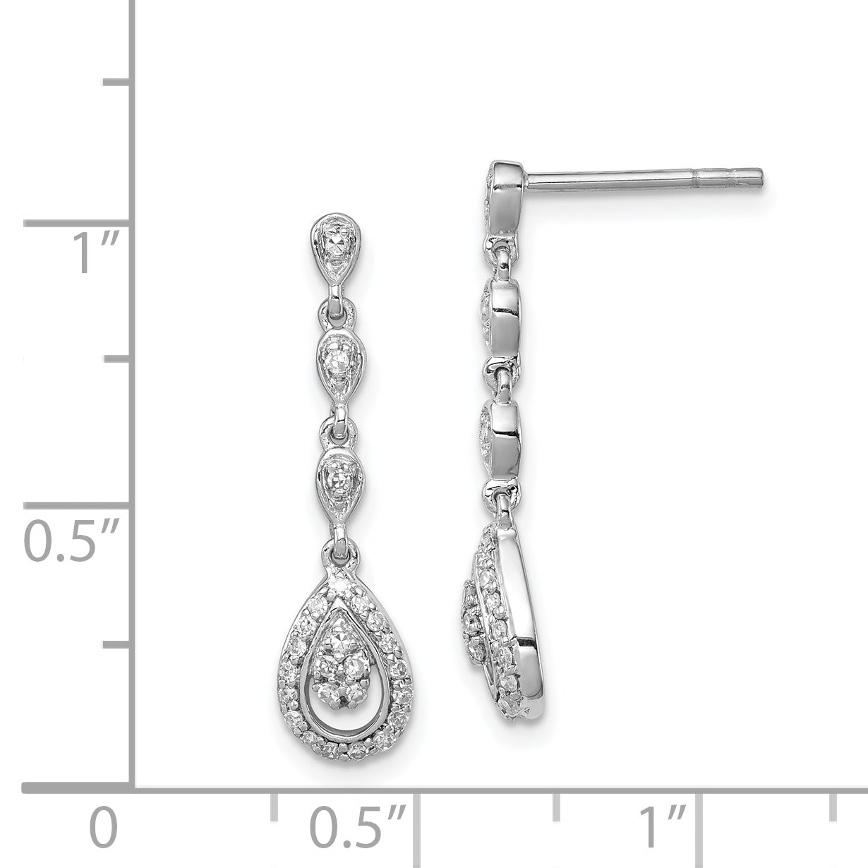 Sterling Silver Rhodium & Diam. Teardrop Post Dangle Earrings