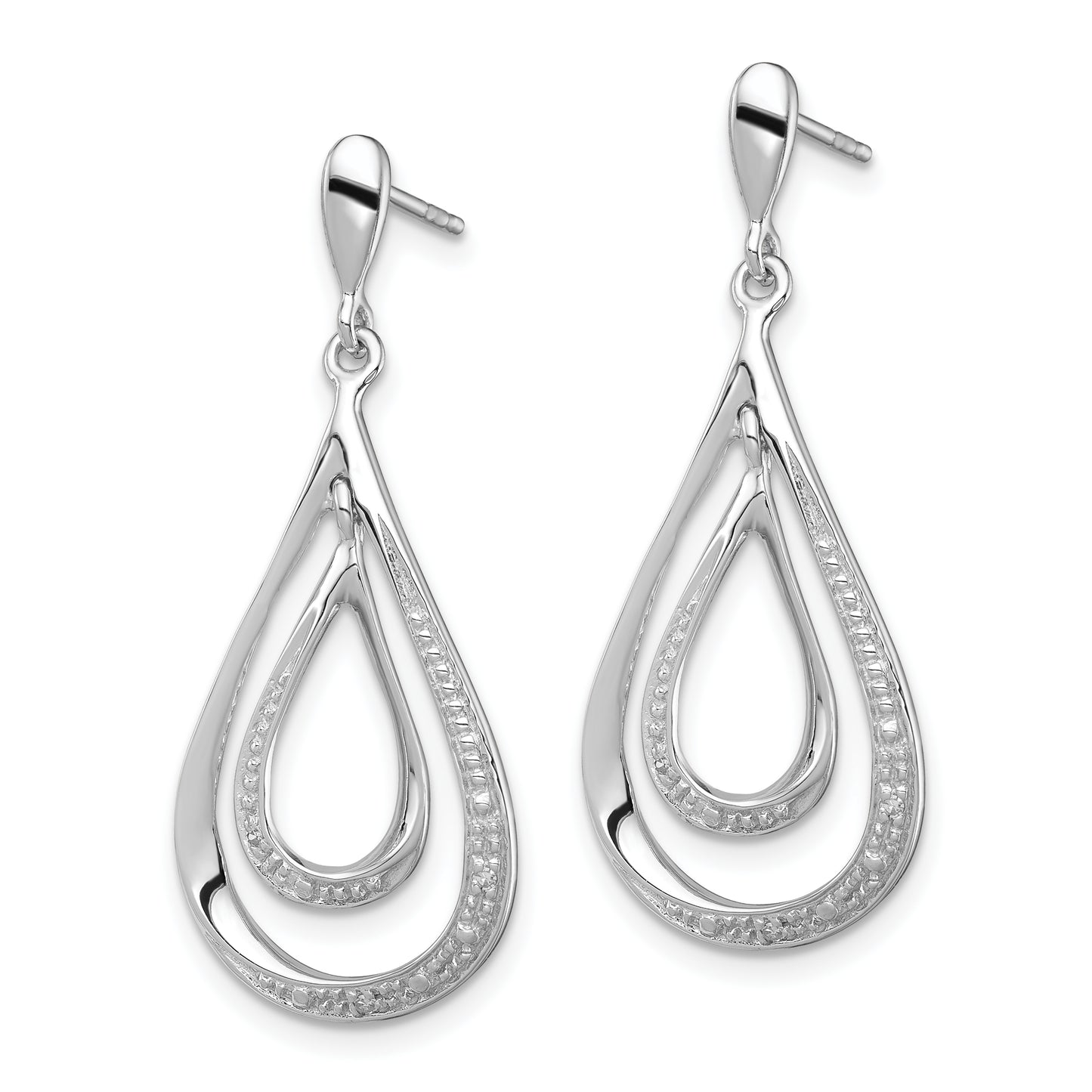 Sterling Silver Rhodium Plated Diamond Post Dangle Earrings