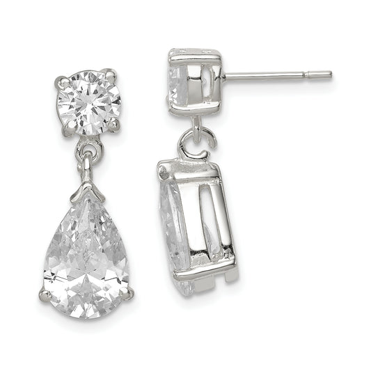 Sterling Silver Polished Cz Pear Shaped Post Dangle Earrings