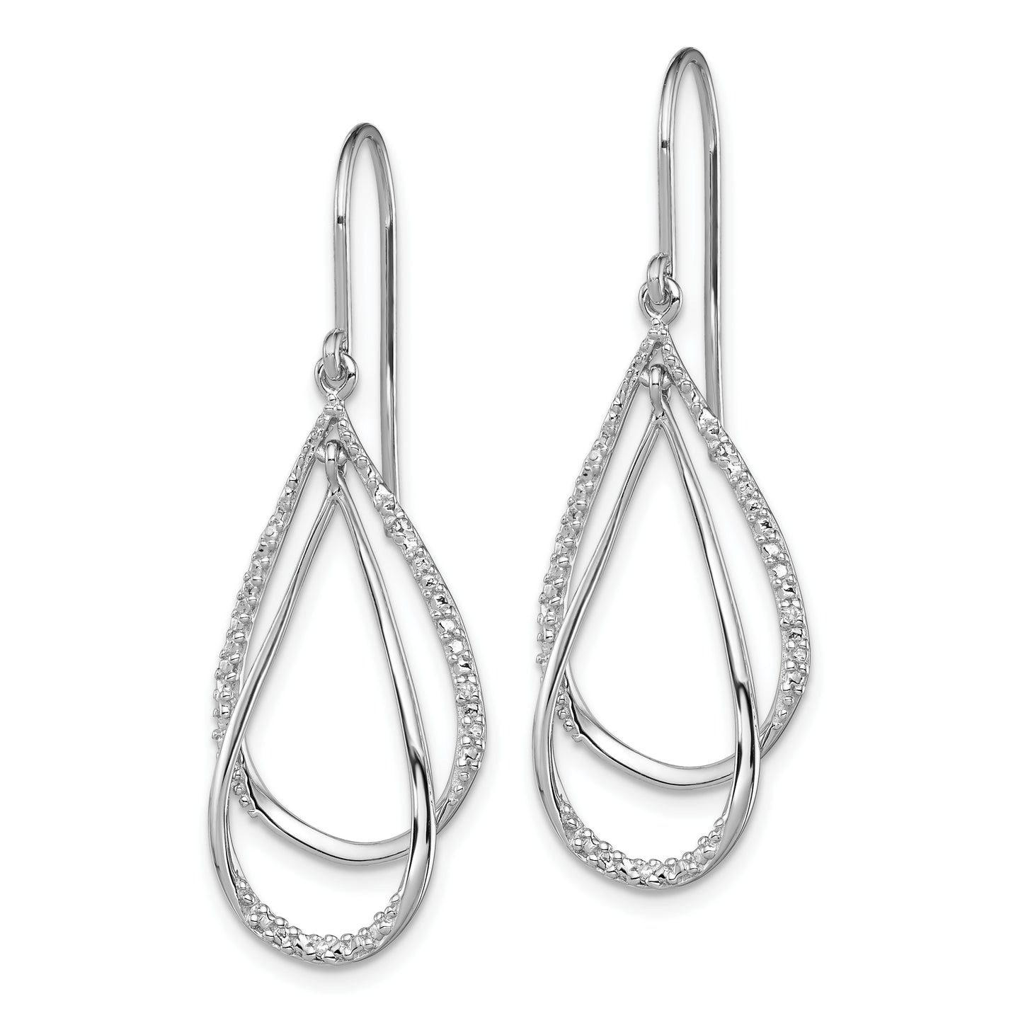 Sterling Silver Rhodium Plated Diamond Dangle Earrings